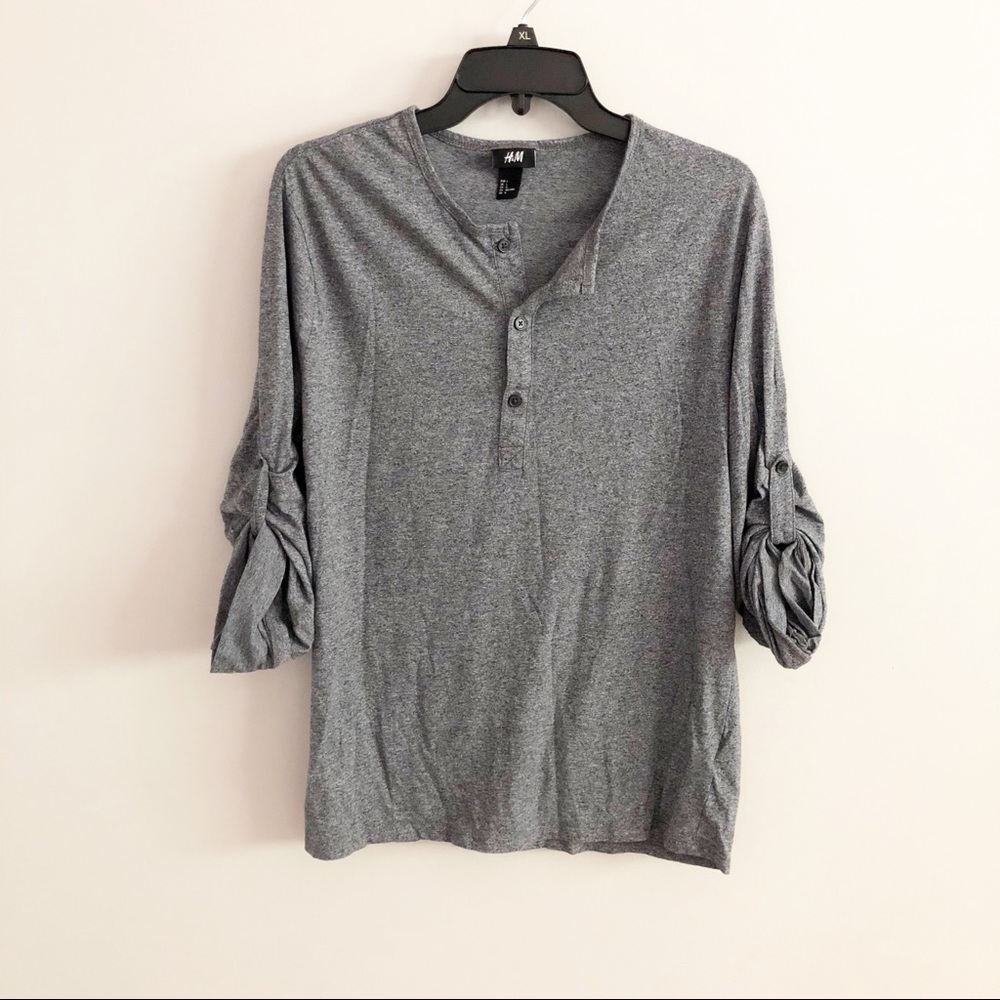 H&M Heathered Gray 1/4 Button Top